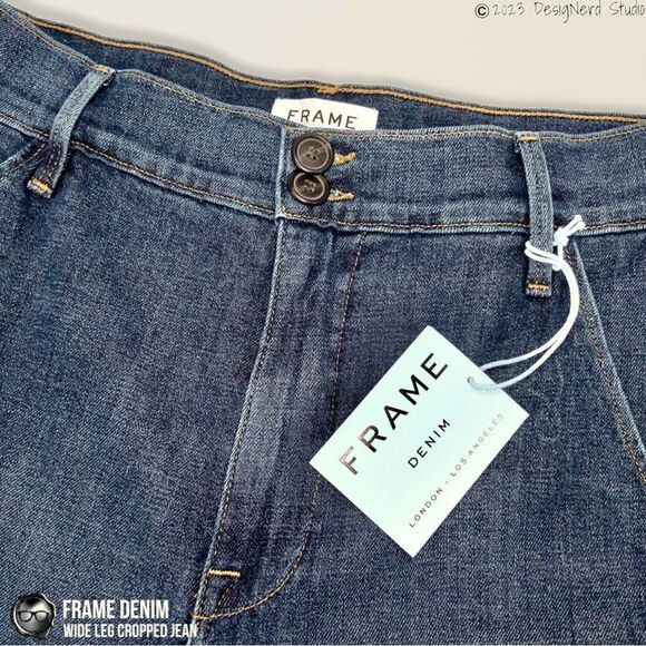 FRAME DENIM WIDE LEG CROPPED JEANS IN MOSEY BLUE STRETCH DENIM WOMEN’S SIZE 28 - Picture 9 of 15